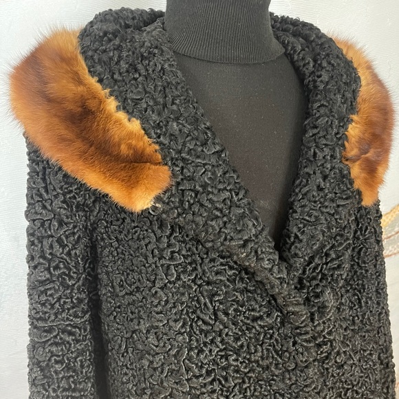 Real Persian Lamb Fur coat with Mink fur collar - Picture 3 of 11